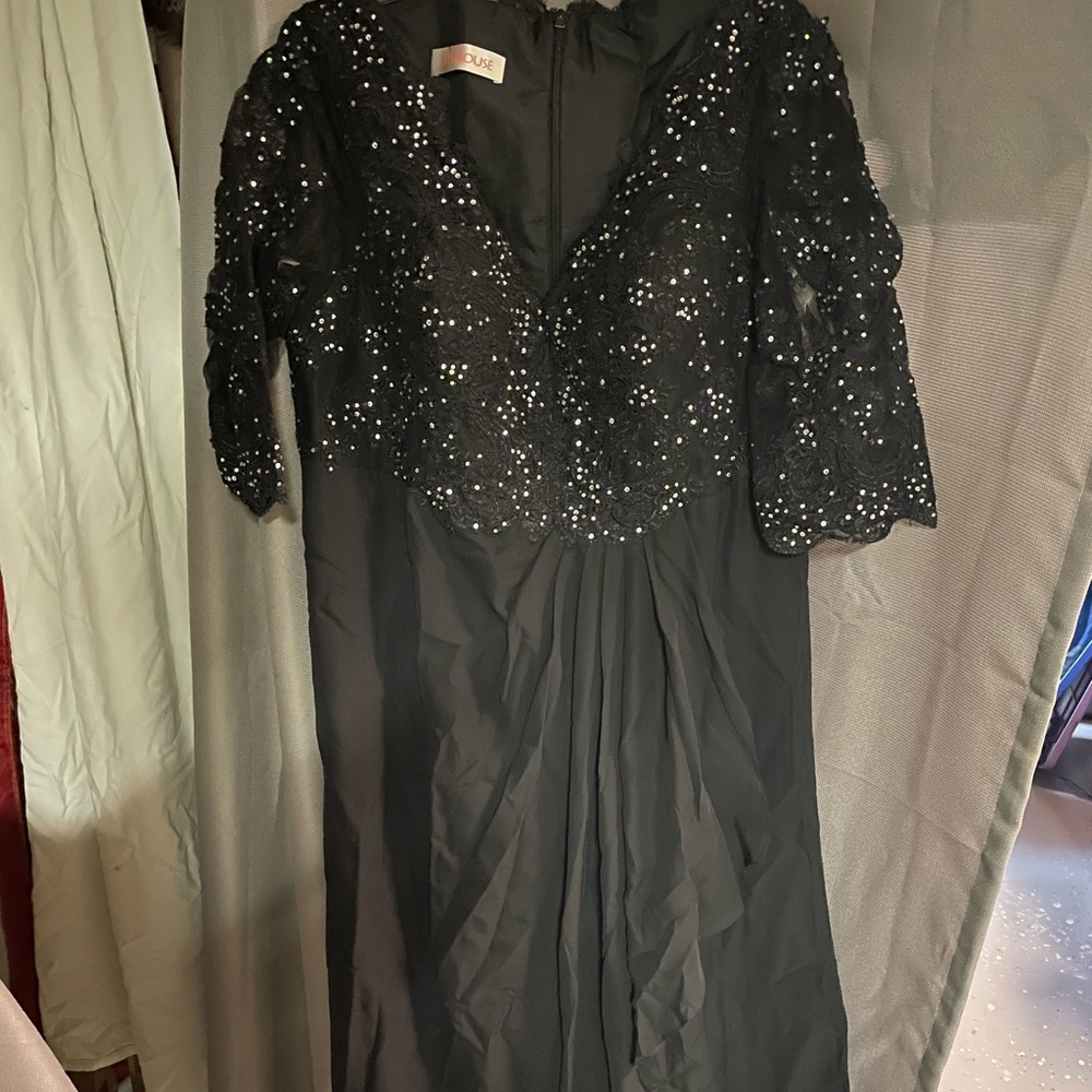 Beautiful Black gown with lace and sparkly beading; Bust: 45”  Waist: 43”